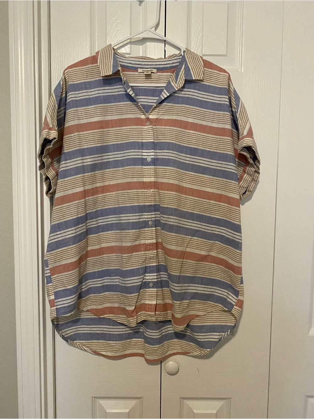 Goodthreads Short-Sleeve Button-Down in Blue, Rust & Cream Stripes